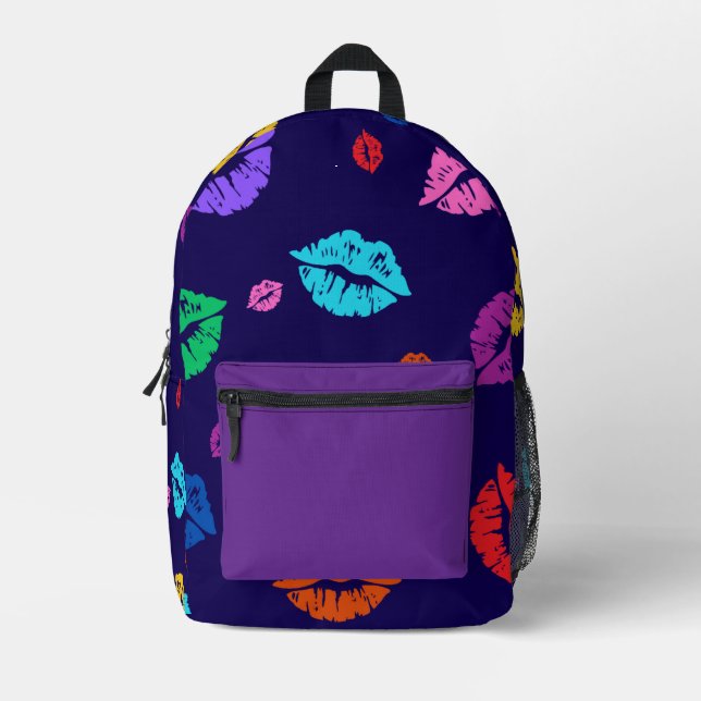 Multi-coloured Lip Print Backpack (Front)