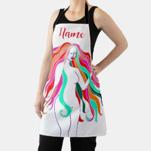 Multi-coloured long-haired goddess Thunder_Cove Apron