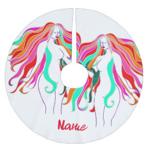 Multi-coloured long-haired goddess Thunder_Cove Brushed Polyester Tree Skirt