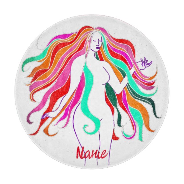 Multi-coloured long-haired goddess Thunder_Cove Cutting Board (Front)