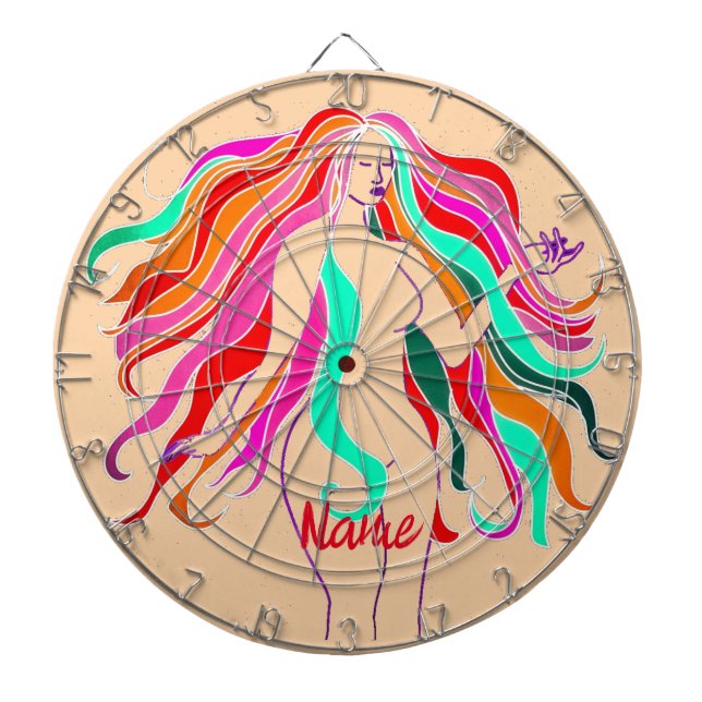 Multi-coloured long-haired goddess Thunder_Cove  Dartboard (Front)