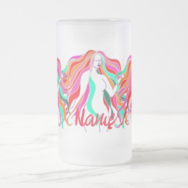 Multi-coloured long-haired goddess Thunder_Cove Frosted Glass Beer Mug (Center)