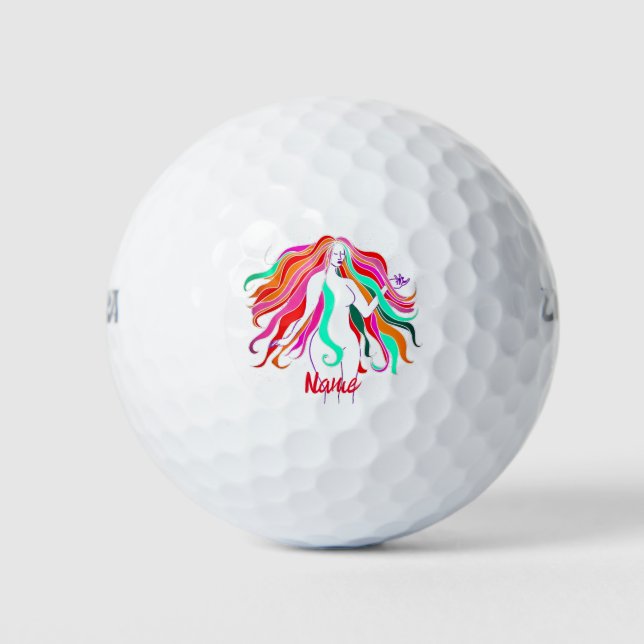Multi-coloured long-haired goddess Thunder_Cove  Golf Balls (Front)