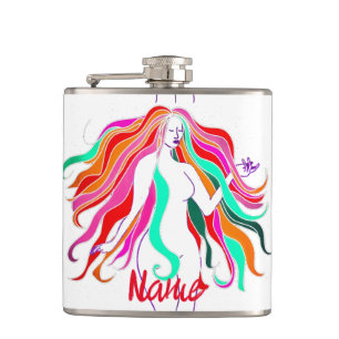 Multi-coloured long-haired goddess Thunder_Cove Hip Flask