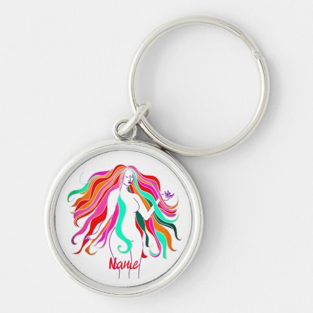 Multi-coloured long-haired goddess Thunder_Cove Key Ring (Front)
