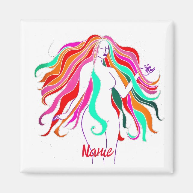 Multi-coloured long-haired goddess Thunder_Cove Magnet (Front)