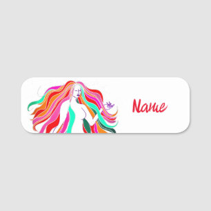 Multi-coloured long-haired goddess Thunder_Cove Name Tag
