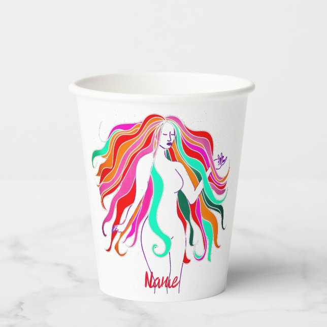 Multi-coloured long-haired goddess Thunder_Cove  Paper Cups (Front)