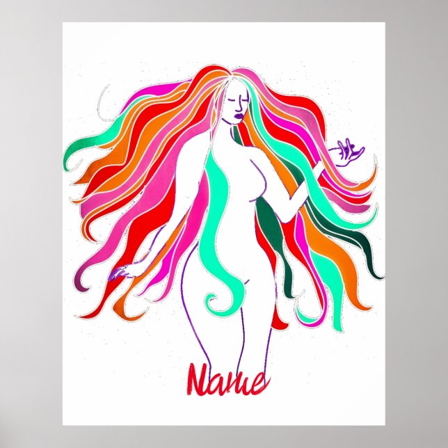 Multi-coloured long-haired goddess Thunder_Cove Poster (Front)