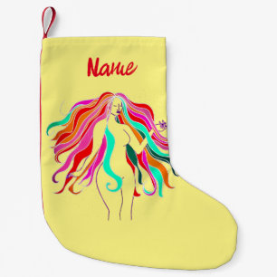 Multi-coloured long-haired goddess Thunder_Cove Small Christmas Stocking
