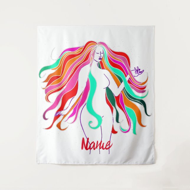 Multi-coloured long-haired goddess Thunder_Cove Tapestry (Front)