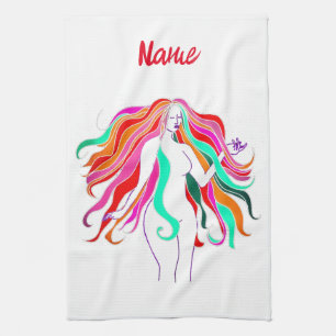 Multi-coloured long-haired goddess Thunder_Cove Tea Towel