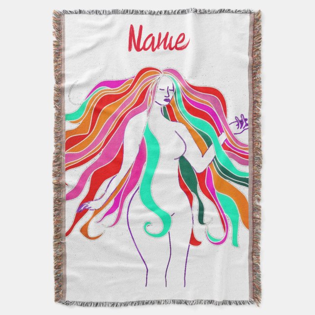 Multi-coloured long-haired goddess Thunder_Cove  Throw Blanket (Front Vertical)