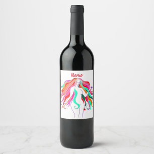 Multi-coloured long-haired goddess Thunder_Cove  Wine Label