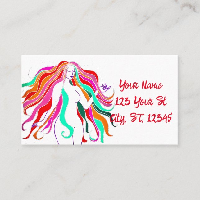 Multi-coloured long-haired goddess Thunder_Cover Business Card (Front)
