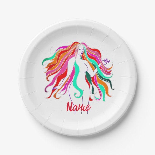 Multi-coloured long-haired goddess Thunder_Cover Paper Plate (Front)