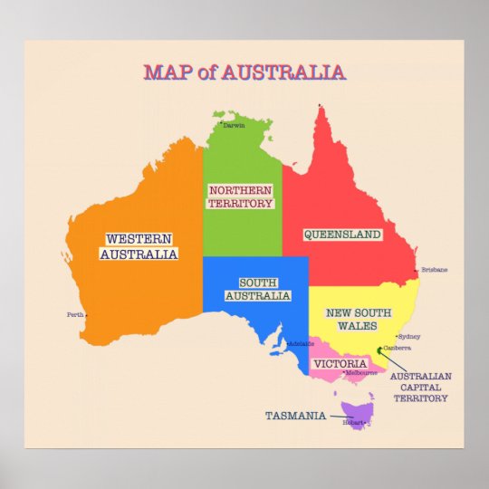 Coloured Map Of Australia Multi-Coloured Map Of Australia Poster | Zazzle.co.uk