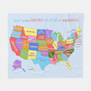 Multi-Coloured Map Of the United States Fleece Blanket