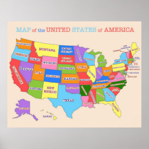 Multi-Coloured Map Of the United States Poster