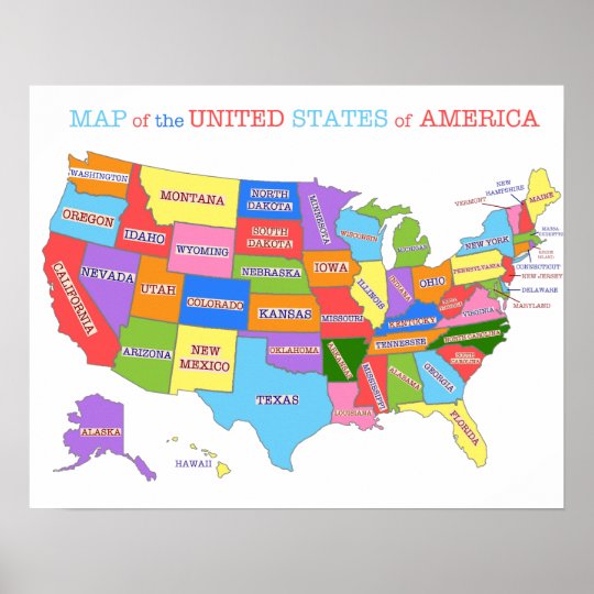 Multi-Coloured Map Of the United States Poster | Zazzle.co.uk