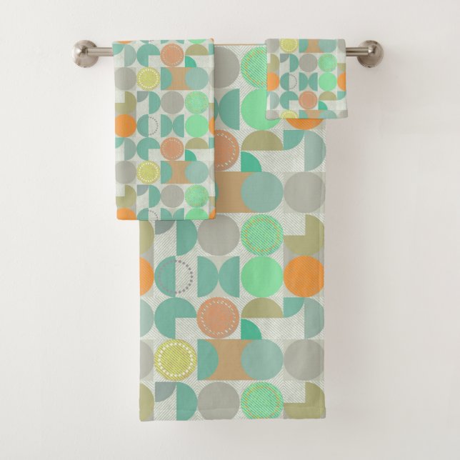 Multi-coloured modern geometric  bath towel set (Insitu)