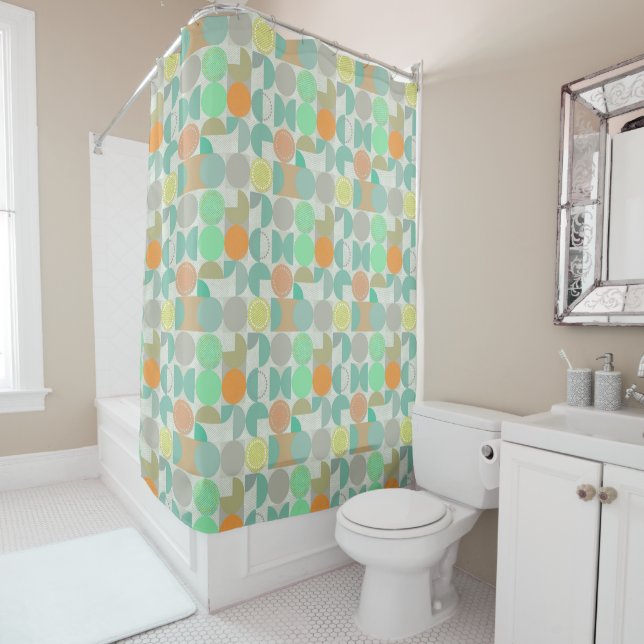 Multi-coloured modern geometric  shower curtain (In Situ)