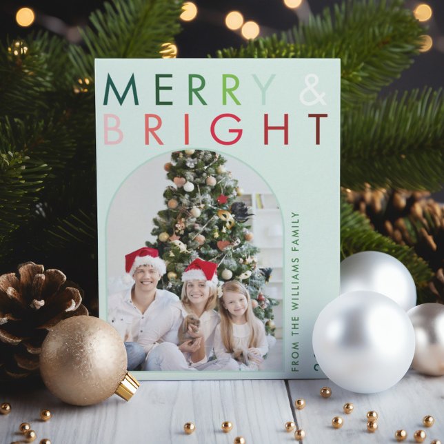 Multi Coloured Modern Merry & Bright Christmas Arc Holiday Card (Multi Colored Modern Merry & Bright Christmas Arch Holiday Card)