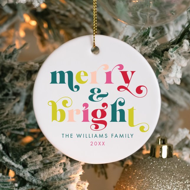 Multi Coloured Modern Merry & Bright Christmas Ceramic Tree Decoration (Multi Colored Modern Merry & Bright Christmas Ceramic Ornament)