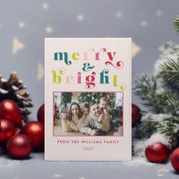 Multi Coloured Modern Merry & Bright Christmas Holiday Card