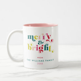 Multi Coloured Modern Merry & Bright Christmas Two-Tone Coffee Mug