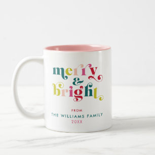 Multi Coloured Modern Merry & Bright Christmas Two-Tone Coffee Mug