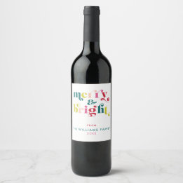 Multi Coloured Modern Merry & Bright Christmas Wine Label