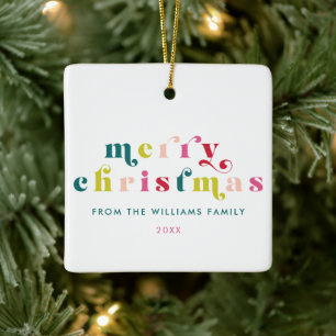 Multi Coloured Modern Merry Christmas Ceramic Ornament