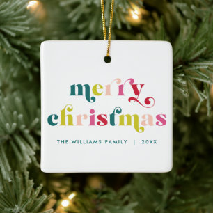 Multi Coloured Modern Merry Christmas Ceramic Ornament