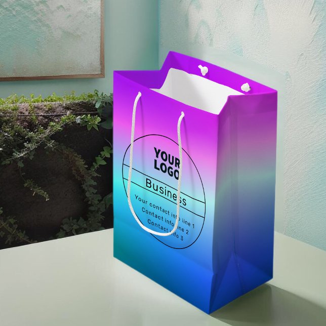 Multi-coloured Ombre & Business/Brand Contact info Medium Gift Bag (Creator Uploaded)