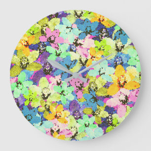 Multi Coloured Orchid Mosaic, Large Clock