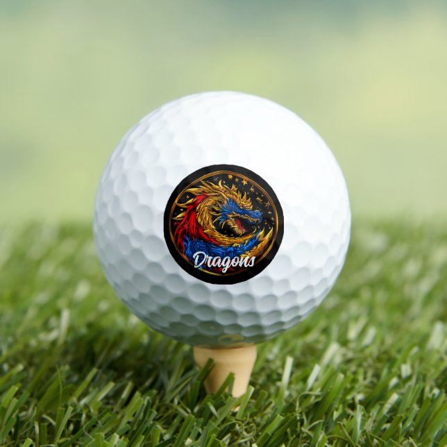 Multi-coloured Ornate Chinese Dragon Golf Balls (Insitu Tee)