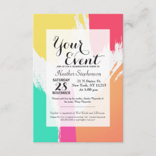 Multi-Coloured Paint Brushstrokes Invitation