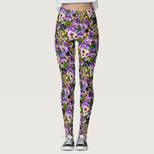 multi-coloured pansies leggings