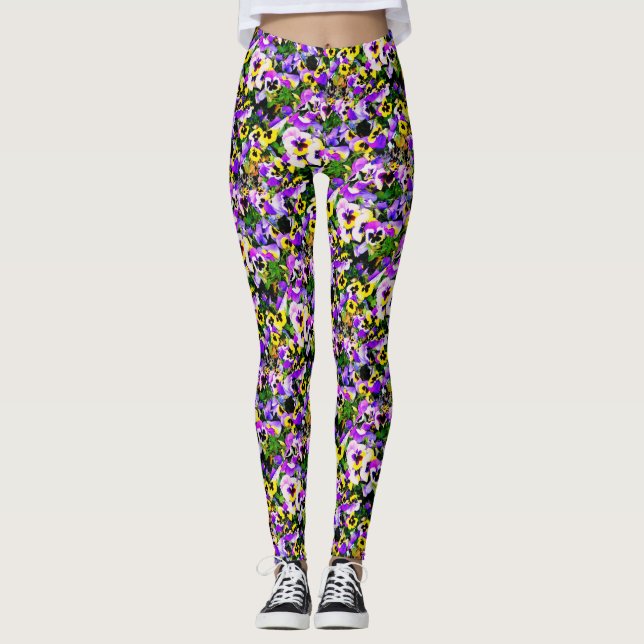 multi-coloured pansies leggings (Front)