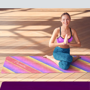 Multi-Coloured Pastel Diagonal Stripes Custom Name Yoga Mat