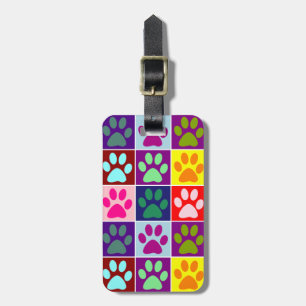 Multi Coloured Paw Prints Luggage Tag