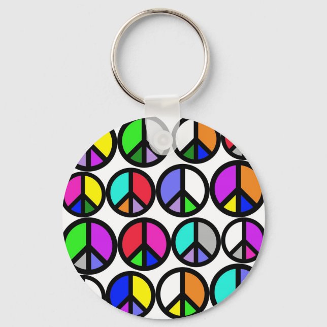Multi-coloured Peace Symbols Key Ring (Front)