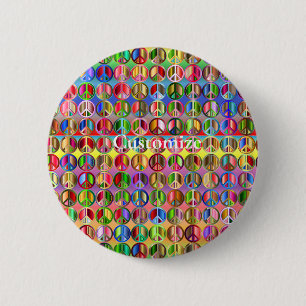 multi-coloured peace symbols pattern 6 cm round badge