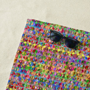 multi-coloured peace symbols pattern beach towel