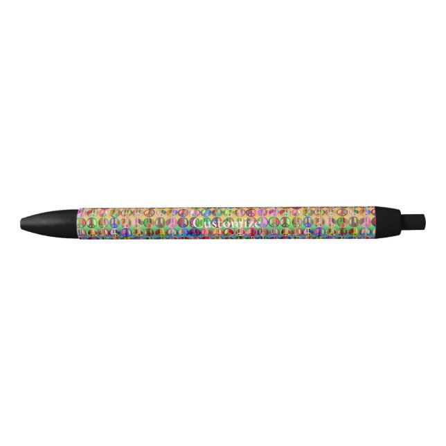 multi-coloured peace symbols pattern black ink pen (Front)