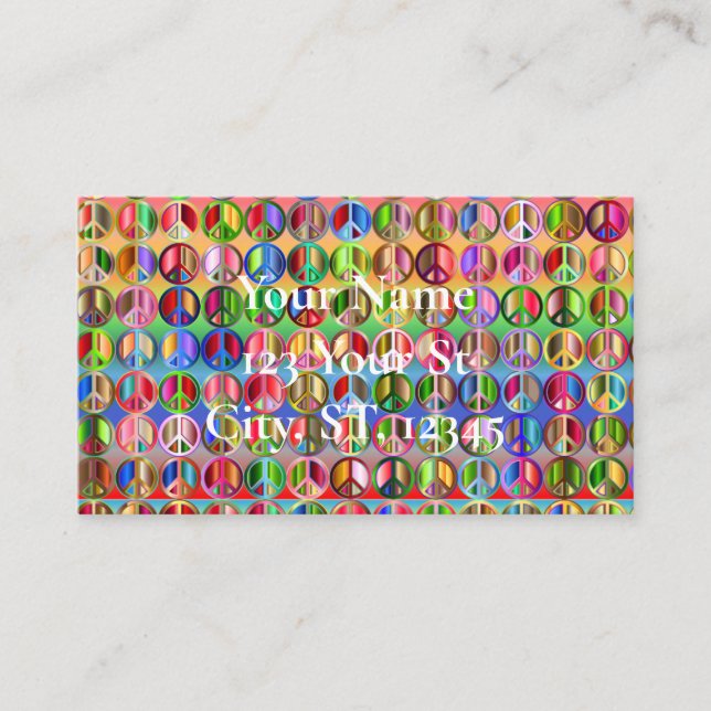 multi-coloured peace symbols pattern business card (Front)