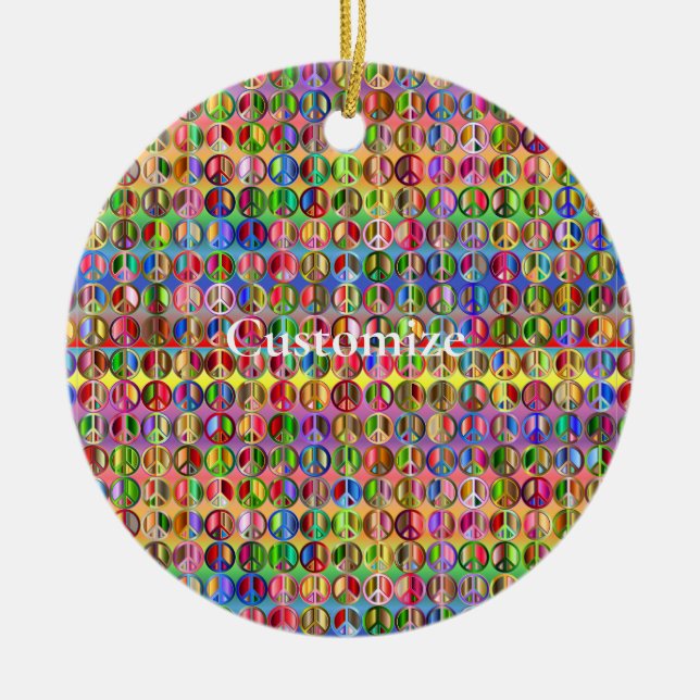 multi-coloured peace symbols pattern ceramic tree decoration (Front)