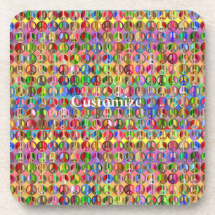 multi-coloured peace symbols pattern coaster