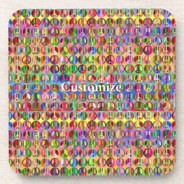 multi-coloured peace symbols pattern coaster (Front)